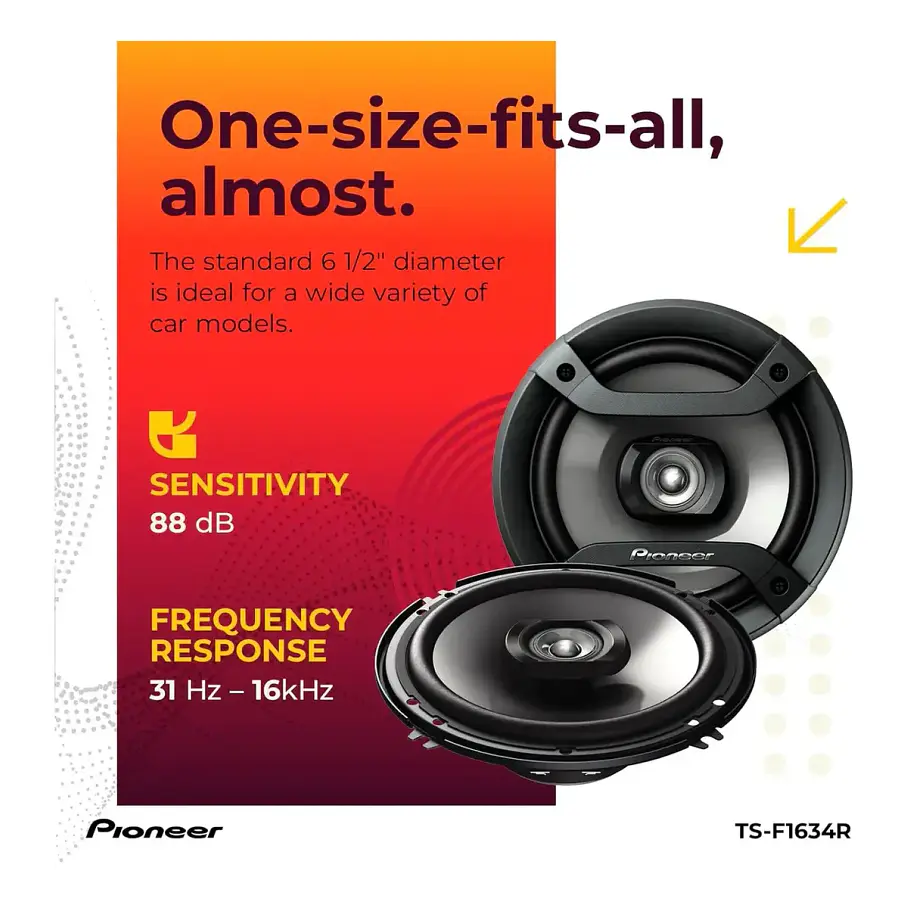 Parlantes De Auto Pioneer Ts-f1634r: Altavoces De Audio Para Automovil De 2 Vías Rango Completo De 6.5'' Potencia Máxima De 200w 8
