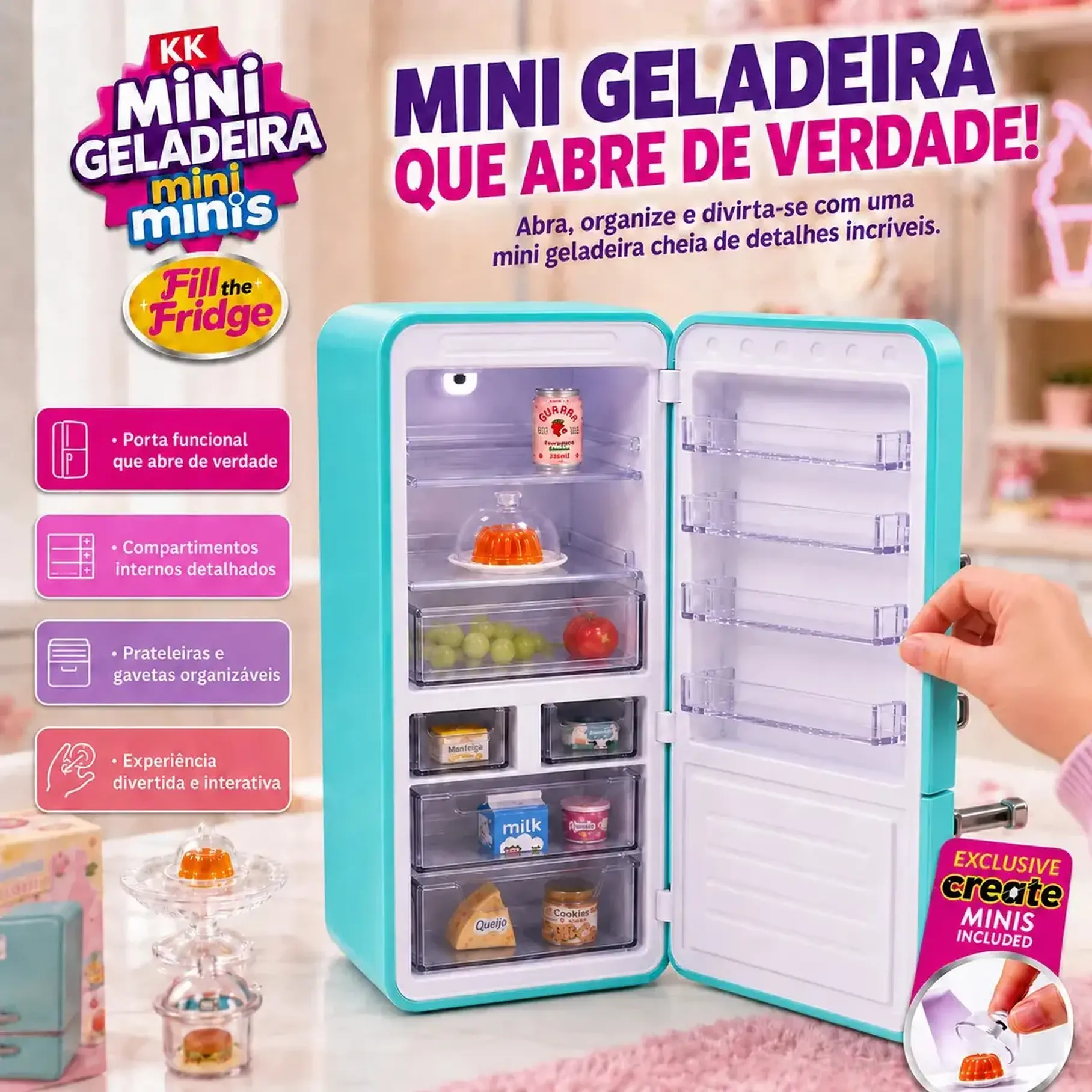 Mini Refrigerador Mini Geladeira Mini Minis + 2 Capsulas Sorpresas Mini Alimentos Juguete Realista Heladera Nevera Cooler 60 Piezas Coleccionables. 10