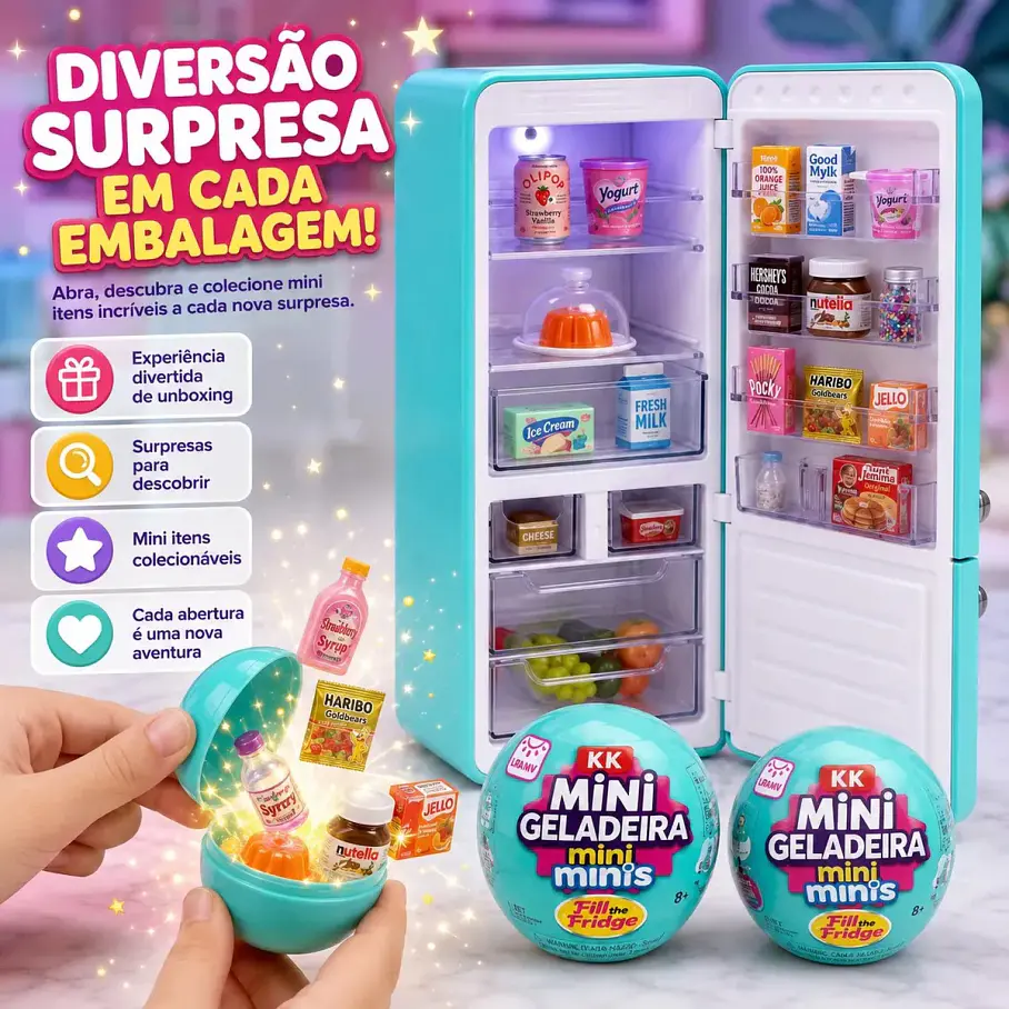 Mini Refrigerador Mini Geladeira Mini Minis + 2 Capsulas Sorpresas Mini Alimentos Juguete Realista Heladera Nevera Cooler 60 Piezas Coleccionables. 11