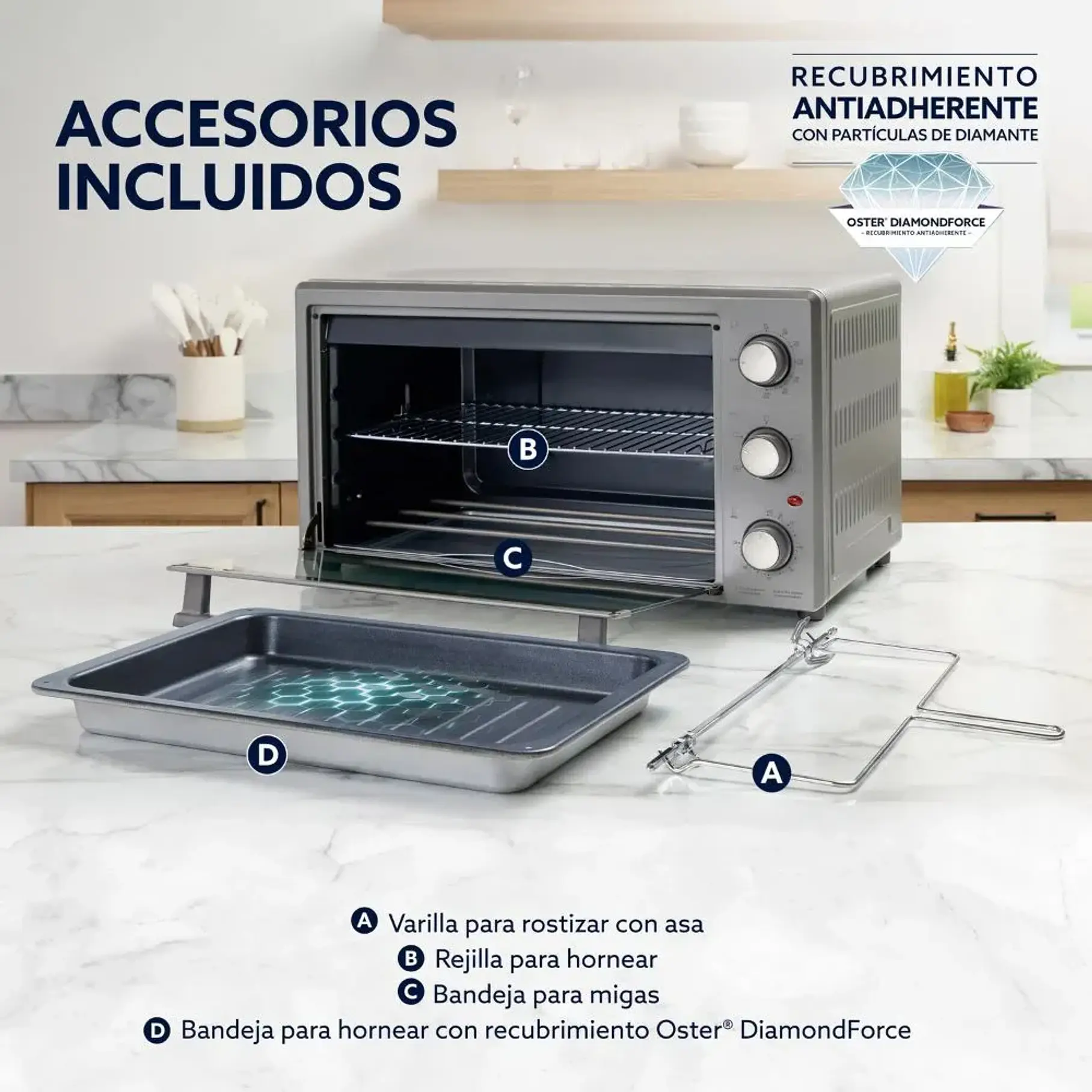 Horno XL Extra Grande Rotisserie Oster 60 Lts Manual Gris TSSTTV60MNS Tamaño 2 Pollos. 2
