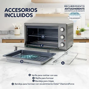 Horno XL Extra Grande Rotisserie Oster 60 Lts Manual Gris TSSTTV60MNS Tamaño 2 Pollos.