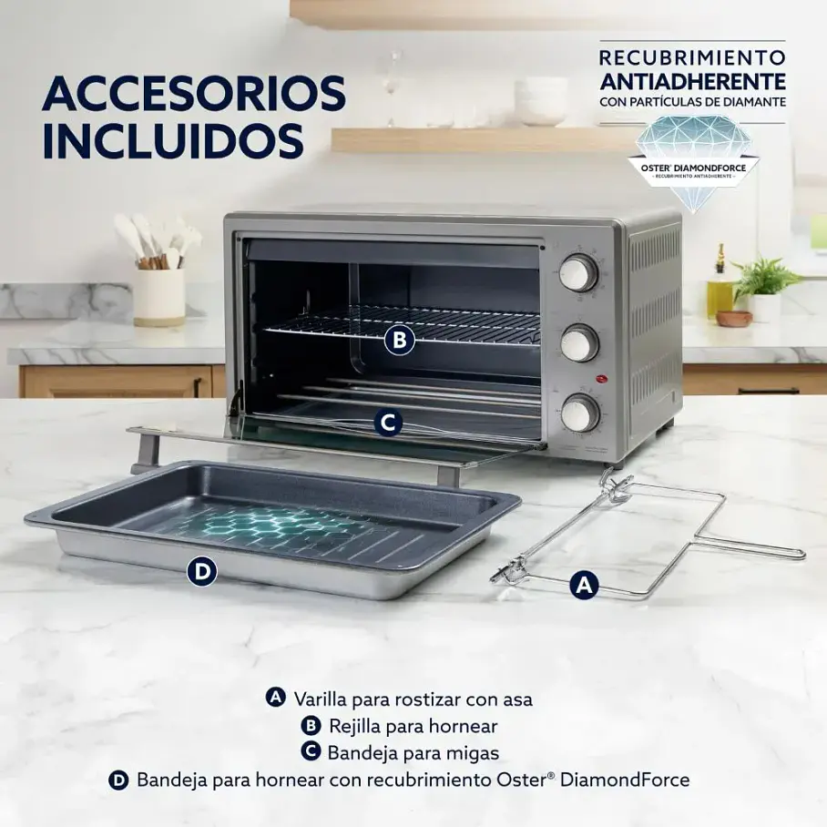 Horno XL Extra Grande Rotisserie Oster 60 Lts Manual Gris TSSTTV60MNS Tamaño 2 Pollos. 2