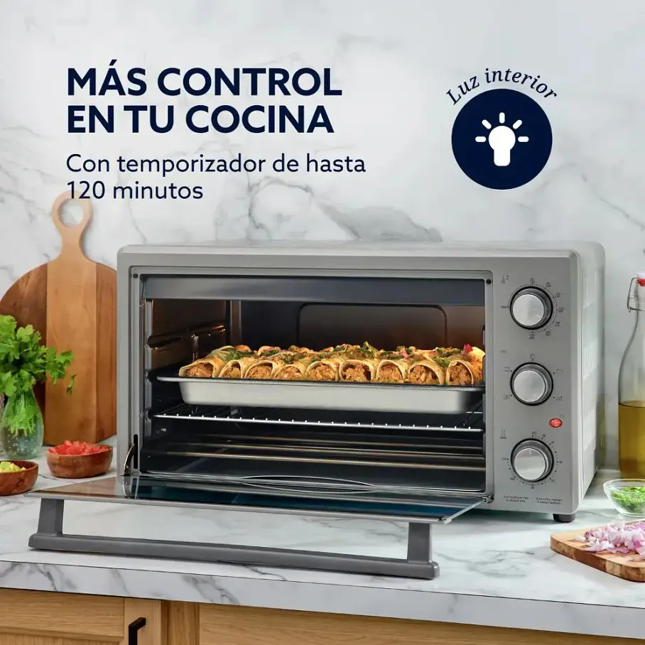 Horno XL Extra Grande Rotisserie Oster 60 Lts Manual Gris TSSTTV60MNS Tamaño 2 Pollos. 6
