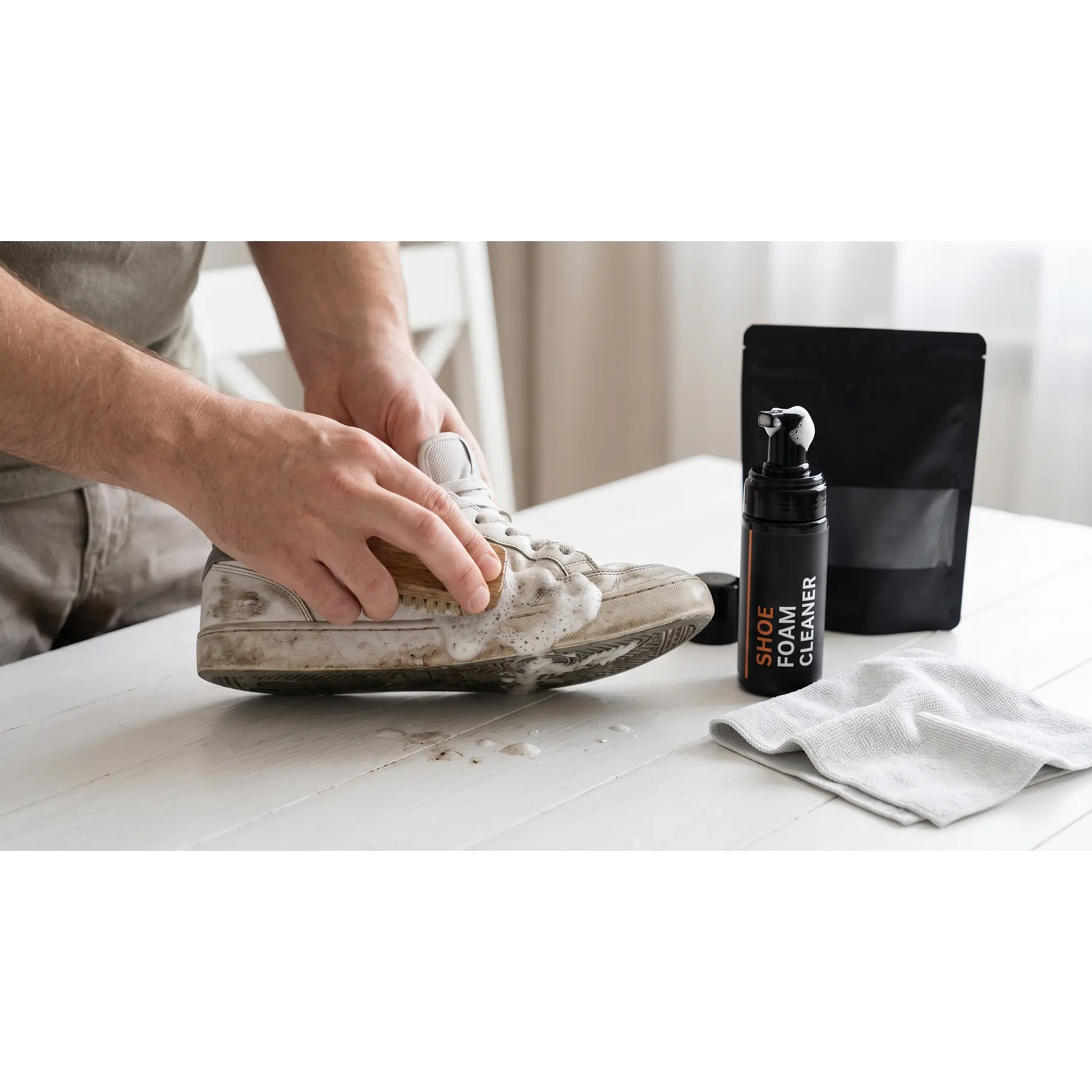 Kit De Limpieza Zapatillas En Bolsa Espuma Limpiadora Blanqueador Negro Zapatillas Limpiador De Zapatos Limpieza Spray Kit De Cepillos Y Manta. 3