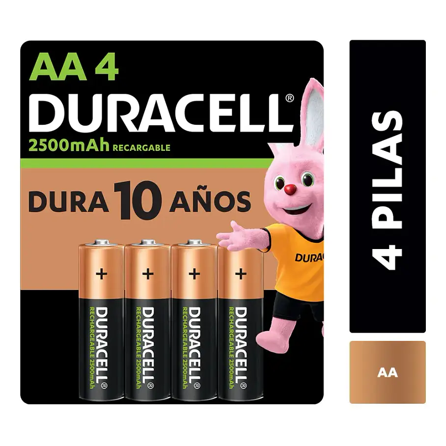 Pila Duracell Recargable Aa, (4 Pilas De 2500mah, Doble A). 1