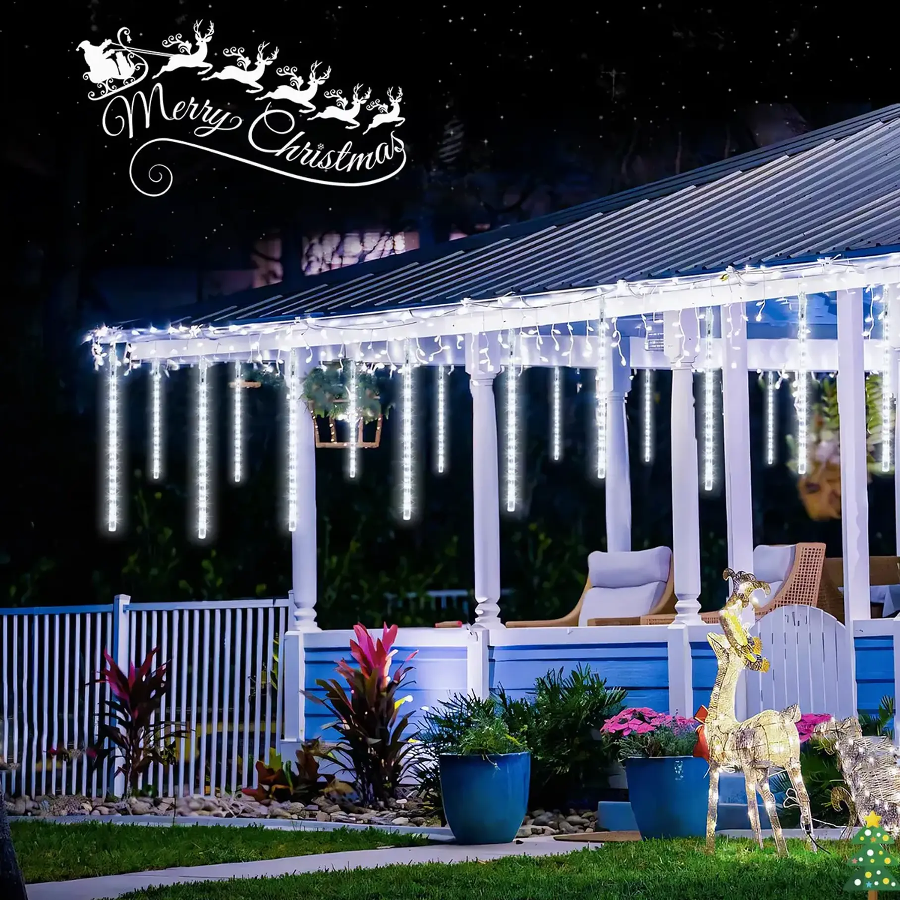 Luces Meteorito 8 Tubos De Luces LED Navideñas Navidad Decoracion 50 CM Electrico Corriente 288 Led RGB/Blanco/Azul/Calido  5