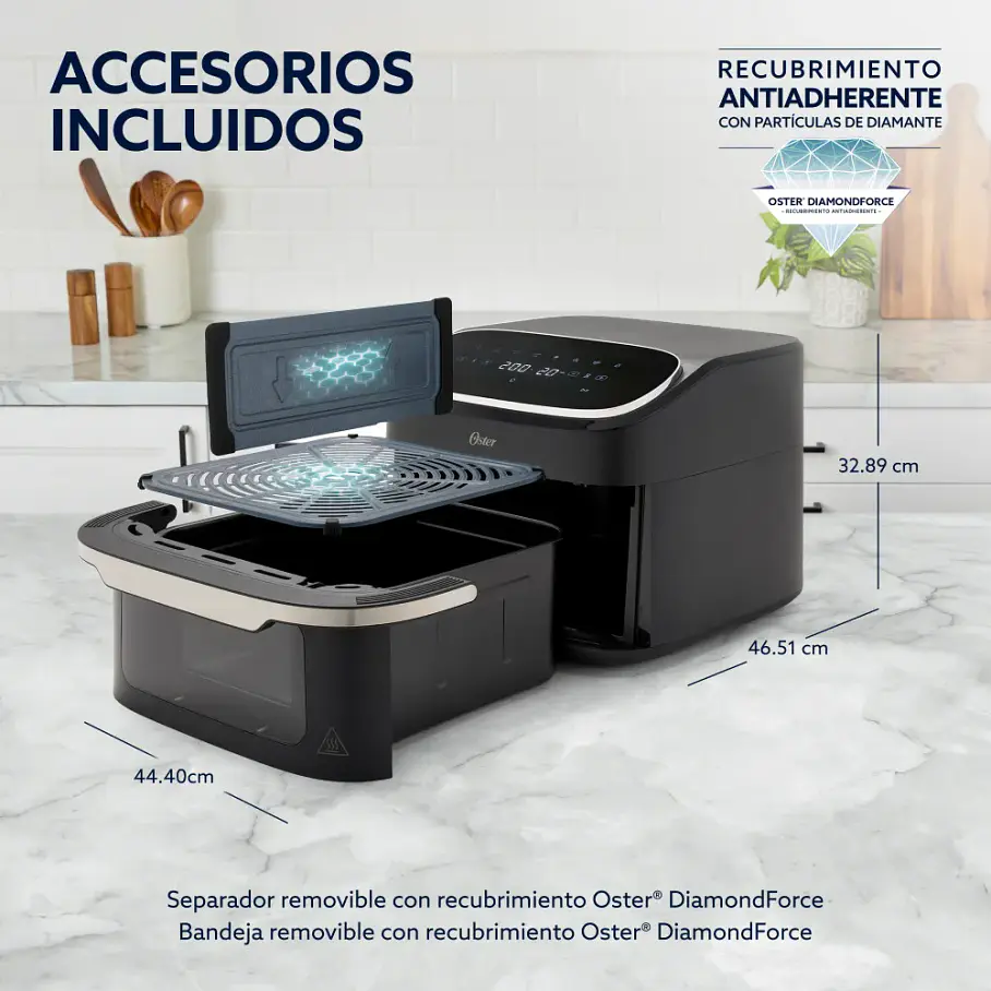 Freidora De Aire Oster Digital 10 L Con Ventana Negro Grande XL Pollo 5