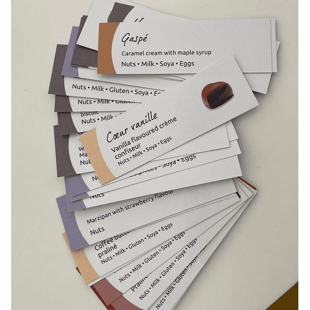 Etiquetas descritivas de bombons em Inglês