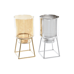 Porta velas de vidro com base em metal