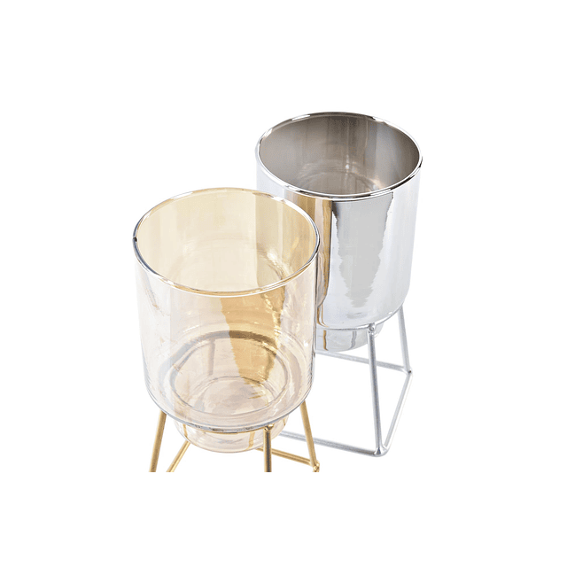 Porta velas de vidro com base em metal