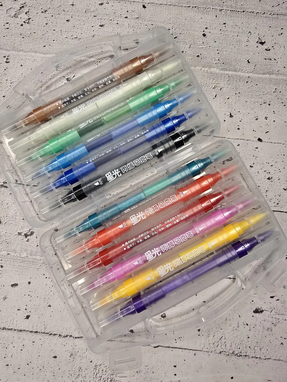 Lapiz doble punta Acrilico/glitter 12 pcs 2