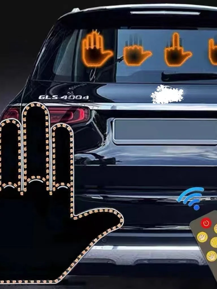 TCFunny Car Finger Light with Remote, Road Rage Signs Middle Finger Gesture Light，Auto Amber Middle Finger Warning Brake Light ﻿ 1