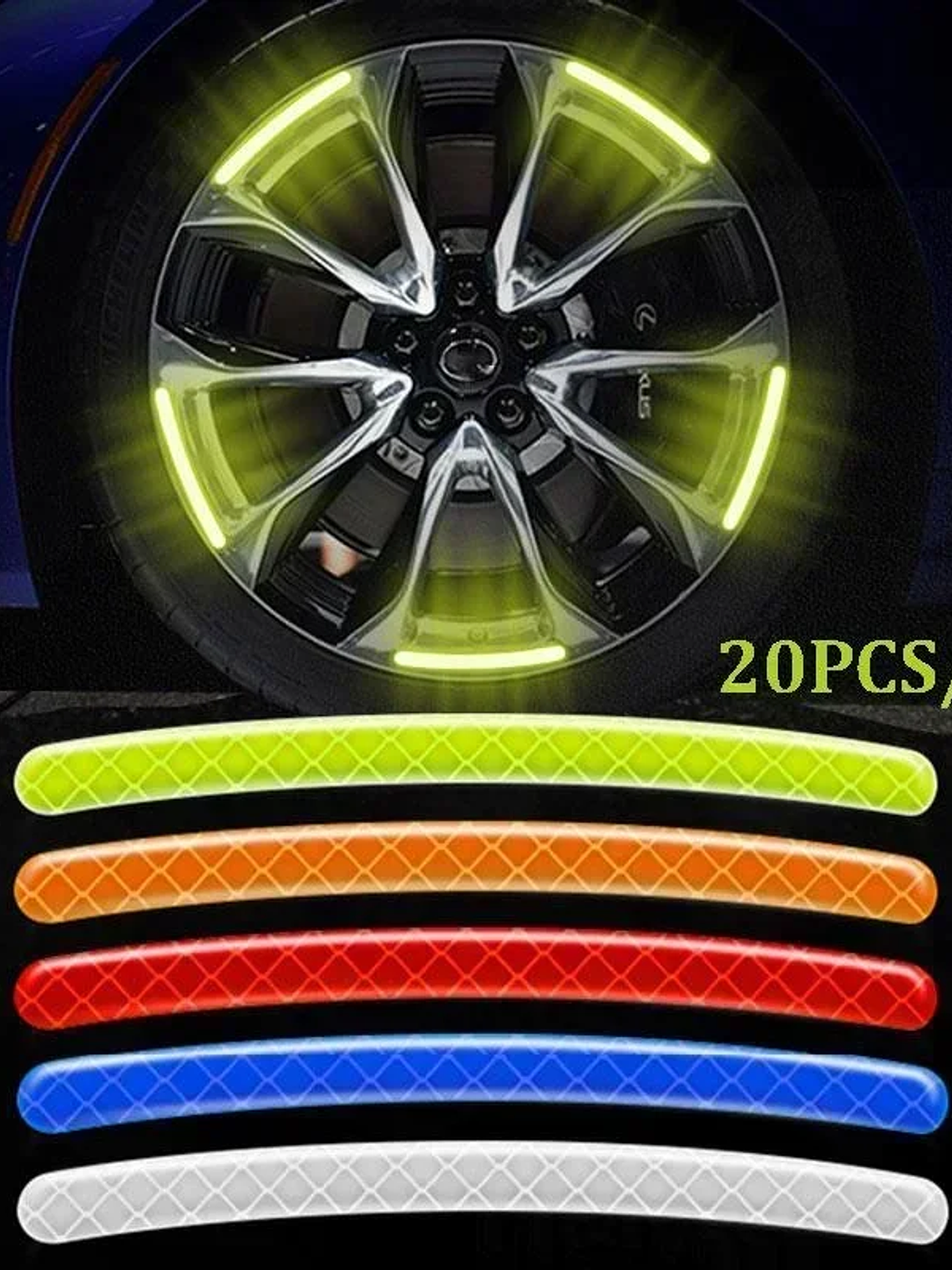 20Pcs/set Colorful Car Motorcycle Wheel Hub Reflective Strips Stickers Car Styling Decal Sticker Auto Moto Decor Decals 1