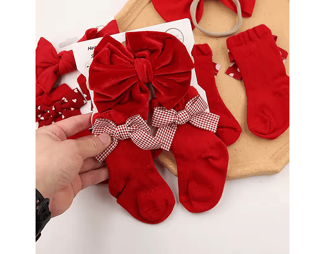 Pack calcetines + diadema rojos 