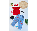 Conjunto Jean flare + polera cerezas