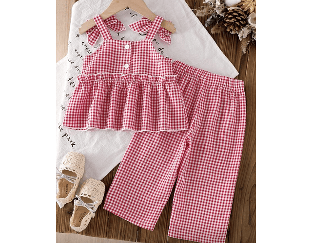 Conjunto lino cuadrille rojo 