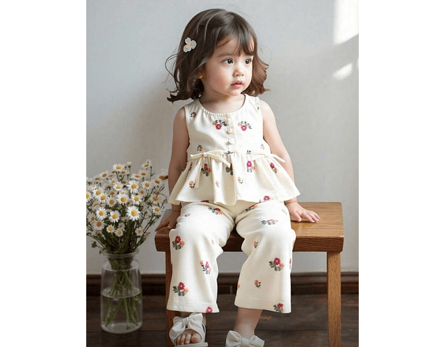 Conjunto lino flores primaveral 