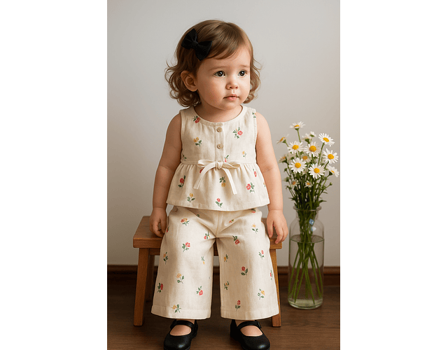 Conjunto lino flores primaveral 