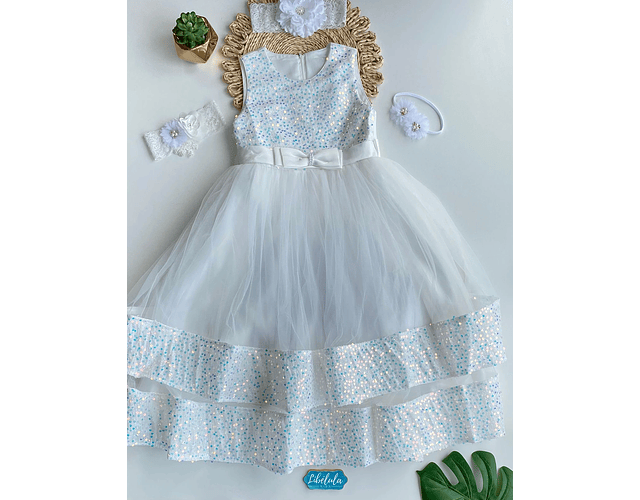 Vestido gala juvenil blanco lentejuelas