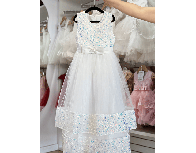 Vestido gala juvenil blanco lentejuelas