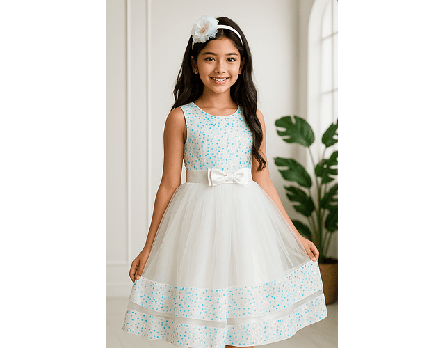 Vestido gala juvenil blanco lentejuelas