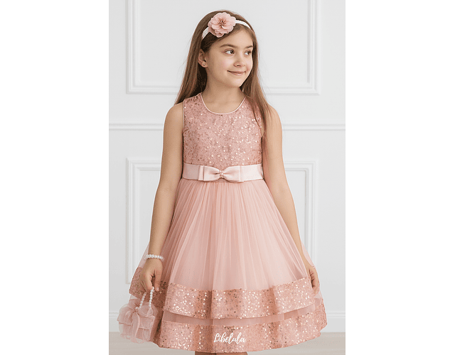 Vestido gala juvenil rosado  lentejuelas