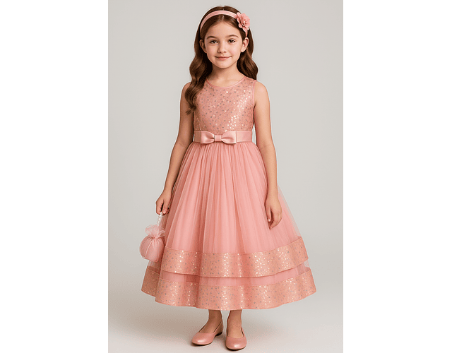 Vestido gala juvenil rosado  lentejuelas