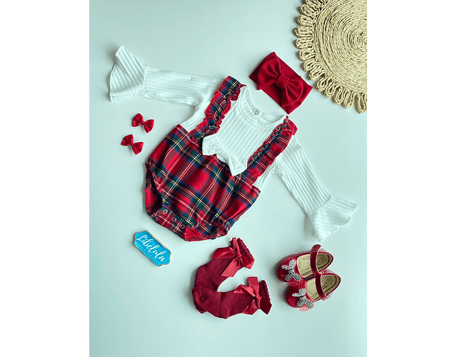 Enterito escocés beige y rojo 