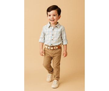 Conjunto niño cuadros celeste 