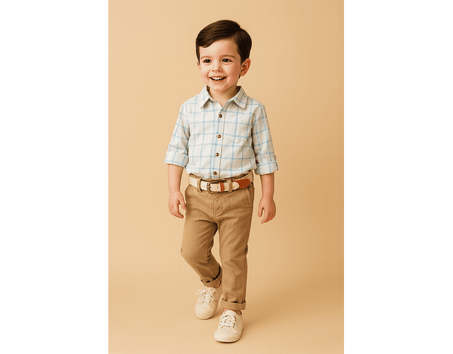 Conjunto niño cuadros celeste 