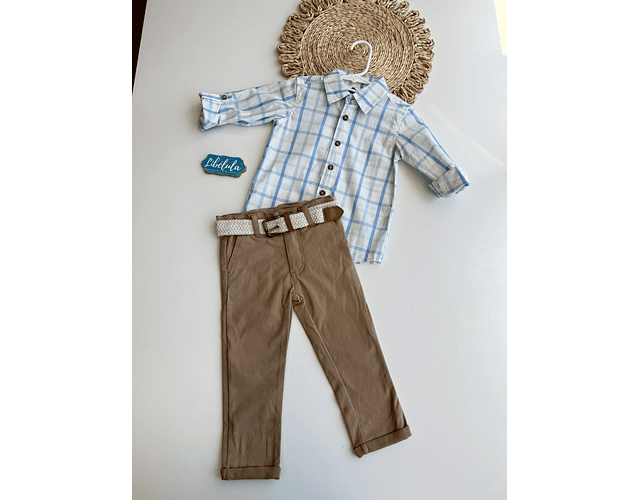 Conjunto niño cuadros celeste 