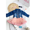 Conjunto vestido rosa + chaqueta mezclilla 