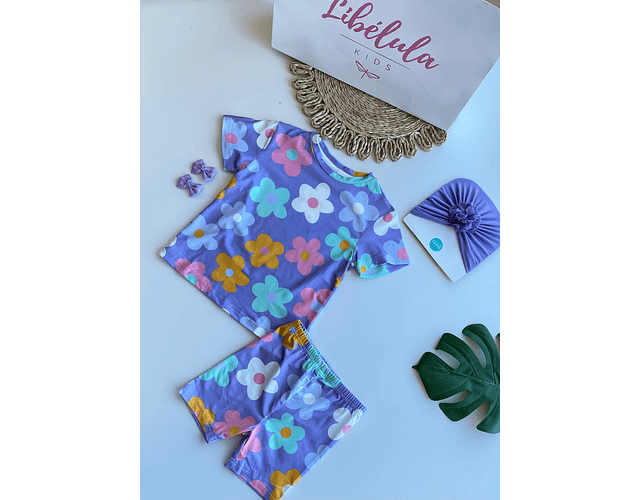 Set algodón pima short + polera flores 