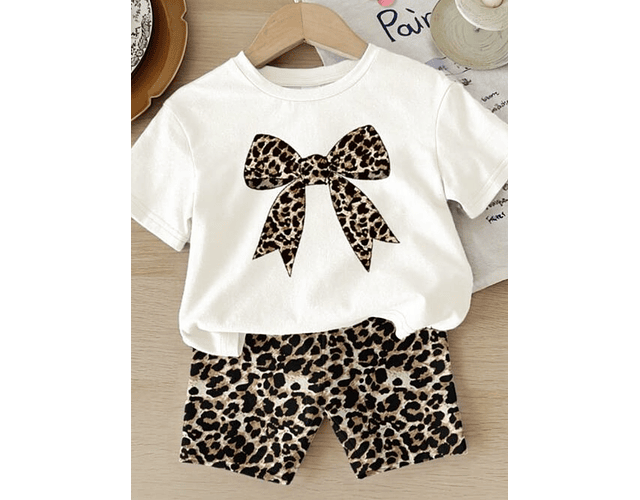 Set algodón pima short + polera animal print 