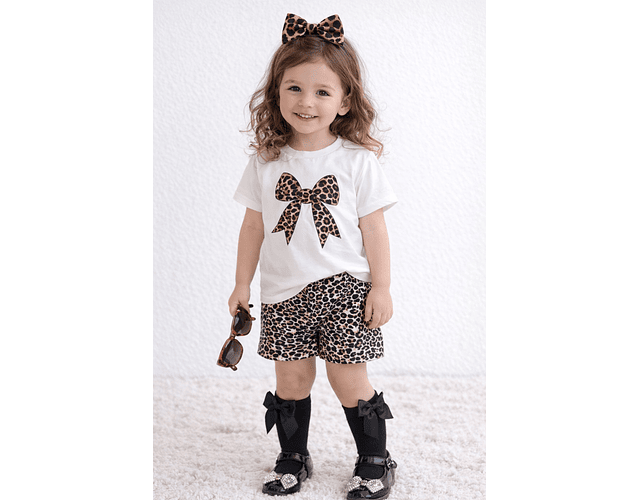 Set algodón pima short + polera animal print 