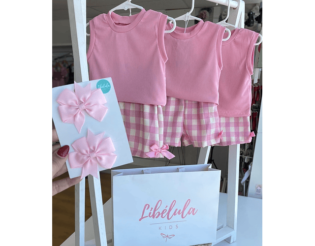 Set short + polera cuadrille algodón 