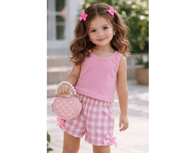 Set short + polera cuadrille algodón 