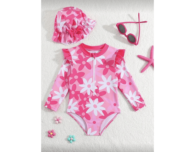 Traje de baño manga larga flores  