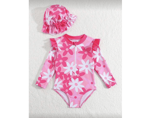 Traje de baño manga larga flores  