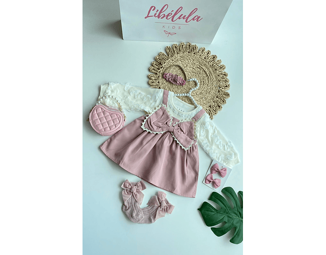 Vestidos tull flores manga globo rosado