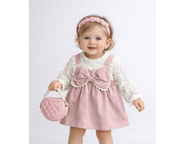 Vestidos tull flores manga globo rosado