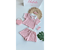 Conjunto lino short + polera rosado 