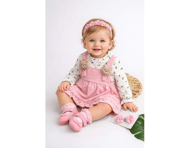 Conjunto vestido Cotele boho rosado