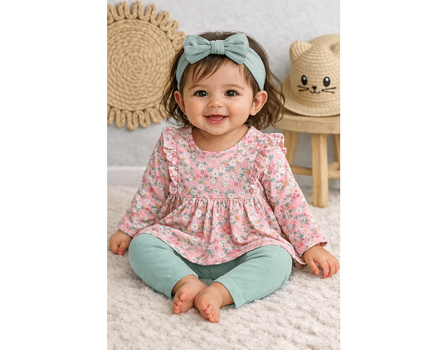 Set algodón 3 piezas menta y flores 