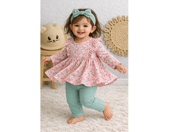 Set algodón 3 piezas menta y flores 