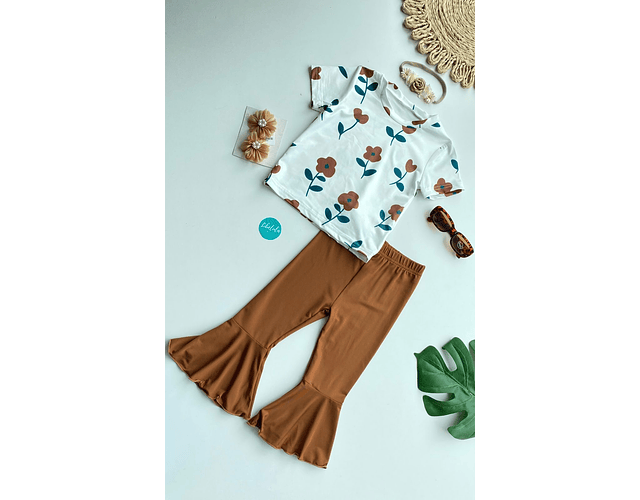 Conjunto algodón pantalón + polera café 