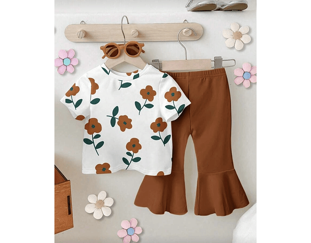 Conjunto algodón pantalón + polera café 