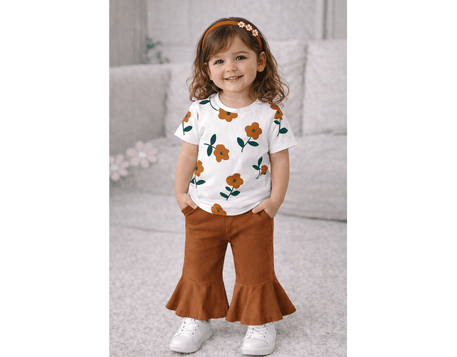 Conjunto algodón pantalón + polera café 