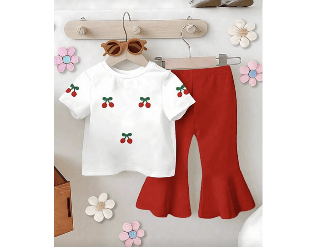 Conjunto algodón pantalón + polera cerezas 