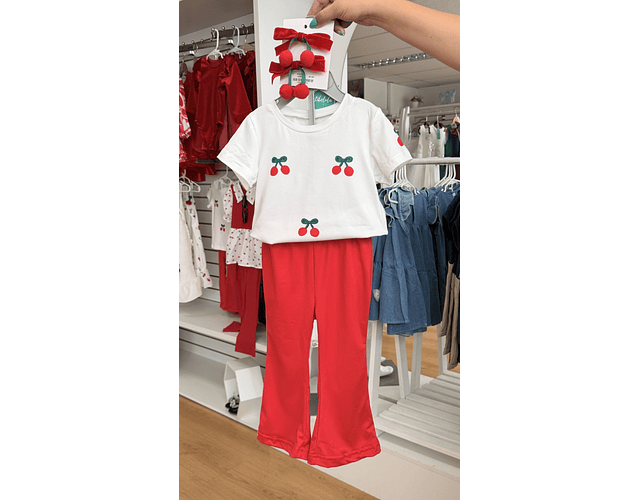 Conjunto algodón pantalón + polera cerezas 